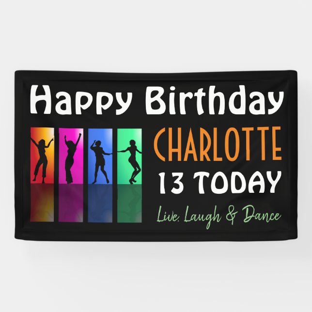 Personalised Teenager Disco Birthday Party Banner (Horizontal)