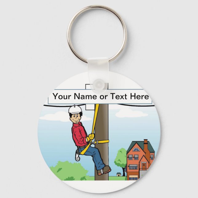 Personalised Telephone Lineman - Male Cartoon Key Ring (Front)