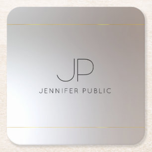 Personalised Template Gold Silver Monogram Initial Square Paper Coaster