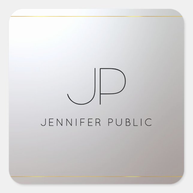 Personalised Template Monogram Gold Silver Initial Square Sticker (Front)