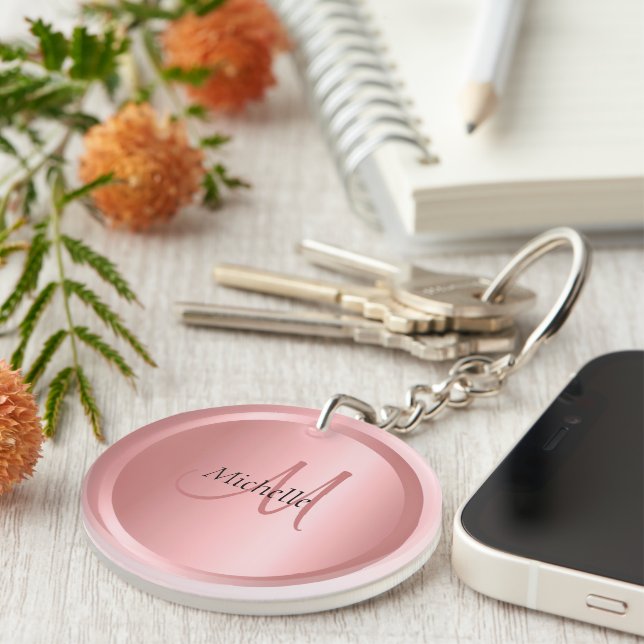 Personalised Template Rose Gold Monogram Key Ring (Front Right)