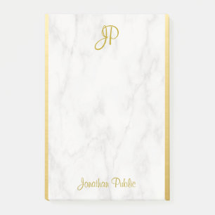 Personalised Template White Marble Gold Monogram Post-it Notes