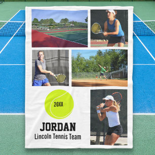Personalised Tennis 5 Photo Collage Name Year Fleece Blanket