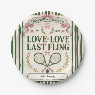 Personalised tennis bachelorette party green beige paper plate