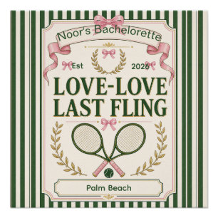 Personalised tennis bachelorette party green beige poster