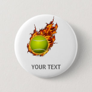 Personalised Tennis Ball on Fire Tennis Theme Gift 6 Cm Round Badge