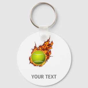 Personalised Tennis Ball on Fire Tennis Theme Gift Key Ring