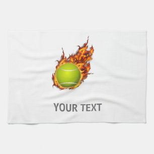 Personalised Tennis Ball on Fire Tennis Theme Gift Tea Towel