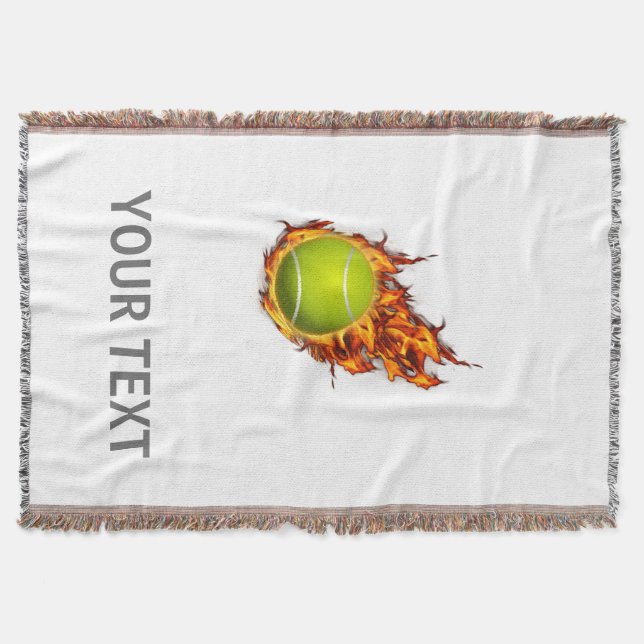 Personalised Tennis Ball on Fire Tennis Theme Gift Throw Blanket (Front)
