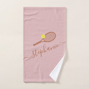 Personalised Tennis Ball Script Name Dusty Pink Hand Towel