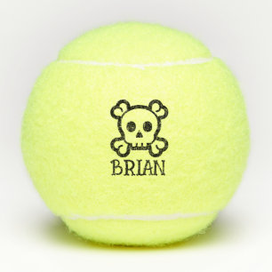 Personalised tennis ball with skull and bones logo