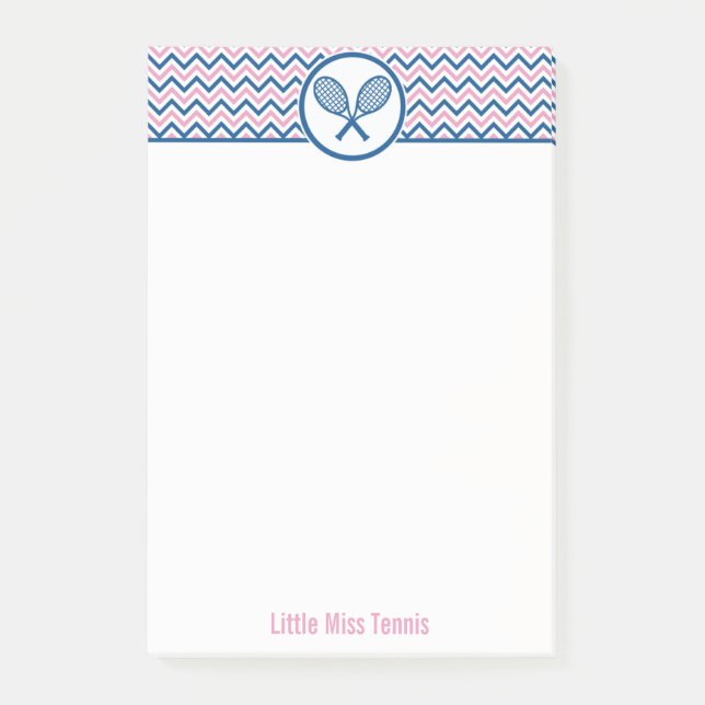 Personalised Tennis & Blue and Pink Chevron Design Post-it Notes (Front)