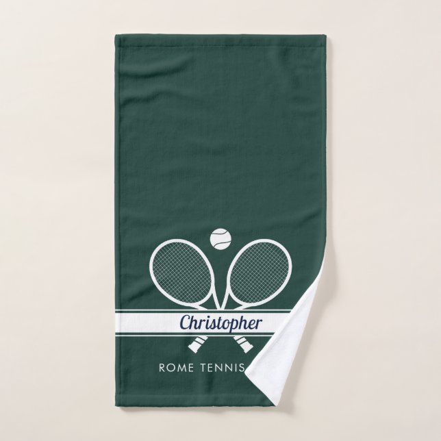 Personalised Tennis Club Name Dark Green Hand Towel (Hand Towel)