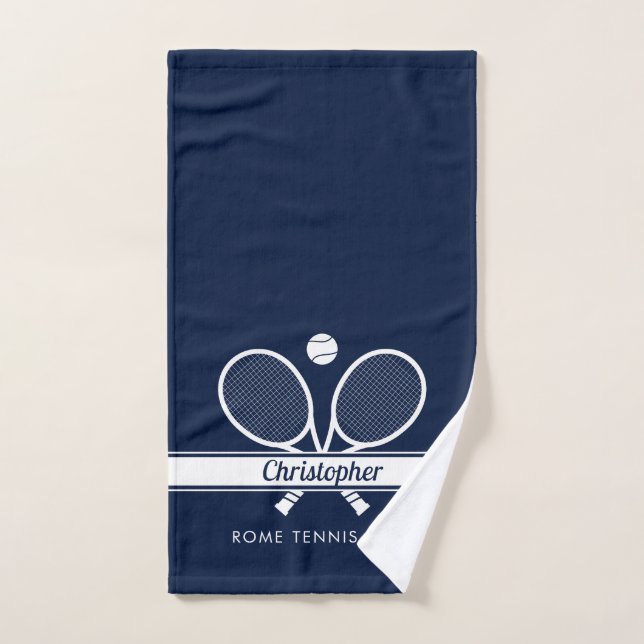 Personalised Tennis Club Name Navy Blue Hand Towel (Hand Towel)