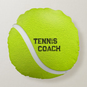 Personalised Tennis Coach Yellow Ball Round Cushion