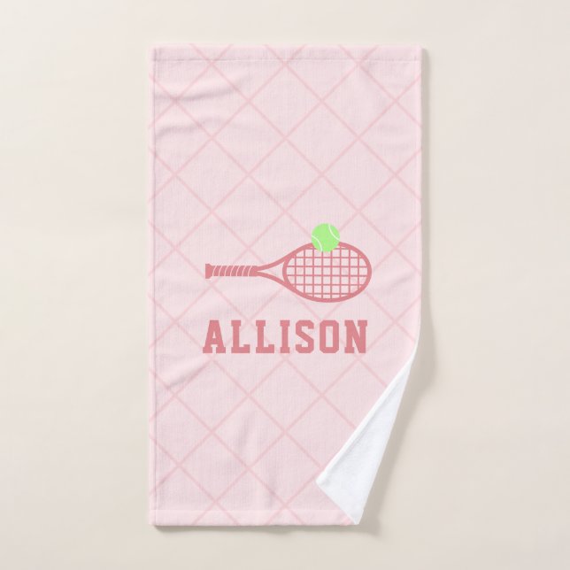 Personalised Tennis Girls Name Pink Hand Towel (Hand Towel)