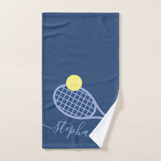 Personalised Tennis Girls Script Name Blue Hand Towel (Hand Towel)