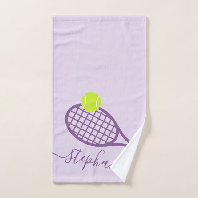 Personalised Tennis Girls Script Name Purple Hand Towel (Hand Towel)