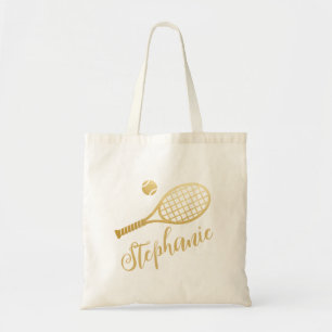 Personalised Tennis Gold Script Name Tote Bag