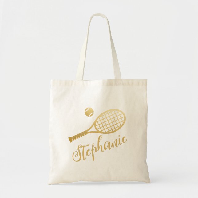 Personalised Tennis Gold Script Name Tote Bag (Front)