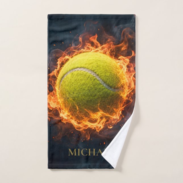Personalised Tennis Hand Towel with Fiery Ball  (Hand Towel)