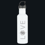 Personalised Tennis Love Green Grey 710 Ml Water Bottle<br><div class="desc">Personalised silver stainless steel water bottle with a Tennis monogram with "LOVE" and tennis ball as the "O" with a cute little personalised name in  elegant and cute calligraphy script font.</div>