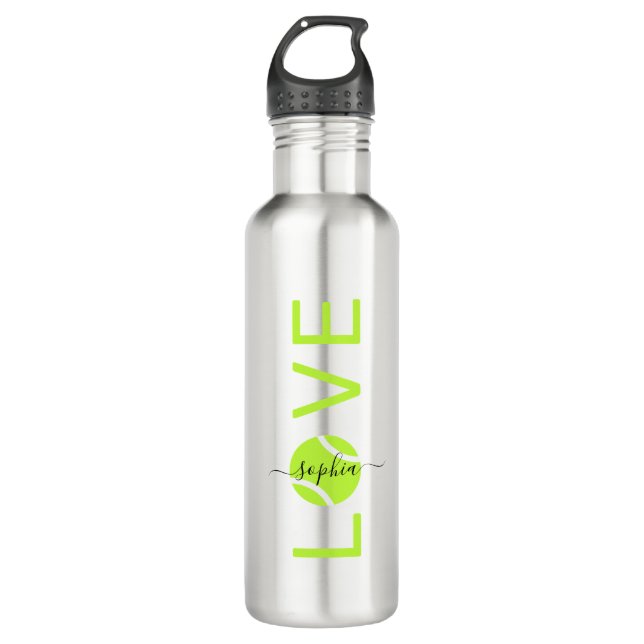 Personalised Tennis Love Silver Green 710 Ml Water Bottle (Front)