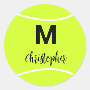 Personalised Tennis Monogram Initial Name Classic Round Sticker