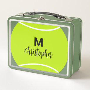 Personalised Tennis Monogram Initial Name Metal Lunch Box