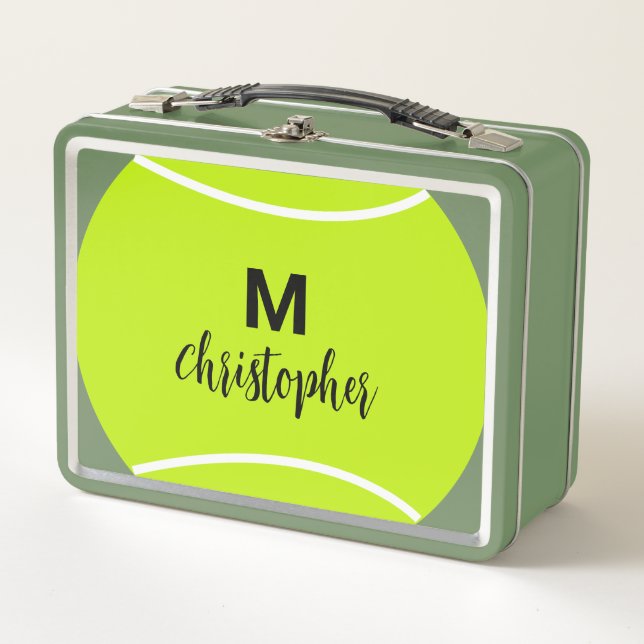 Personalised Tennis Monogram Initial Name Metal Lunch Box (Front)