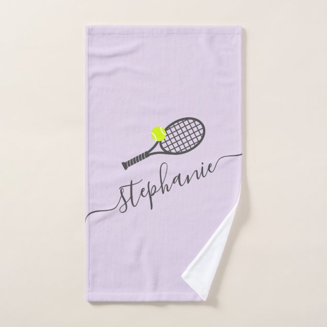 Personalised Tennis Name Light Purple Hand Towel (Hand Towel)