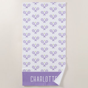 Personalised Tennis Pattern Custom Name Tennis Beach Towel
