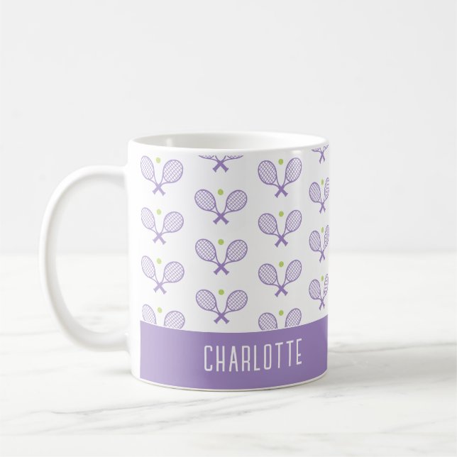 Personalised Tennis Pattern Custom Name Tennis Coffee Mug (Left)