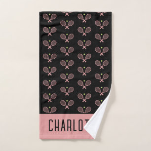 Personalised Tennis Pattern Custom Name Tennis Hand Towel