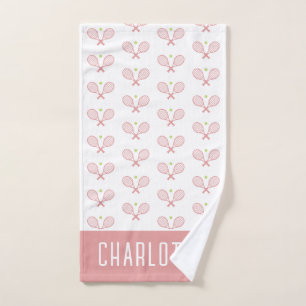 Personalised Tennis Pattern Custom Name Tennis Hand Towel