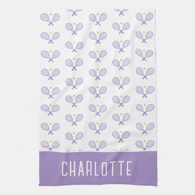 Personalised Tennis Pattern Custom Name Tennis Tea Towel (Vertical)