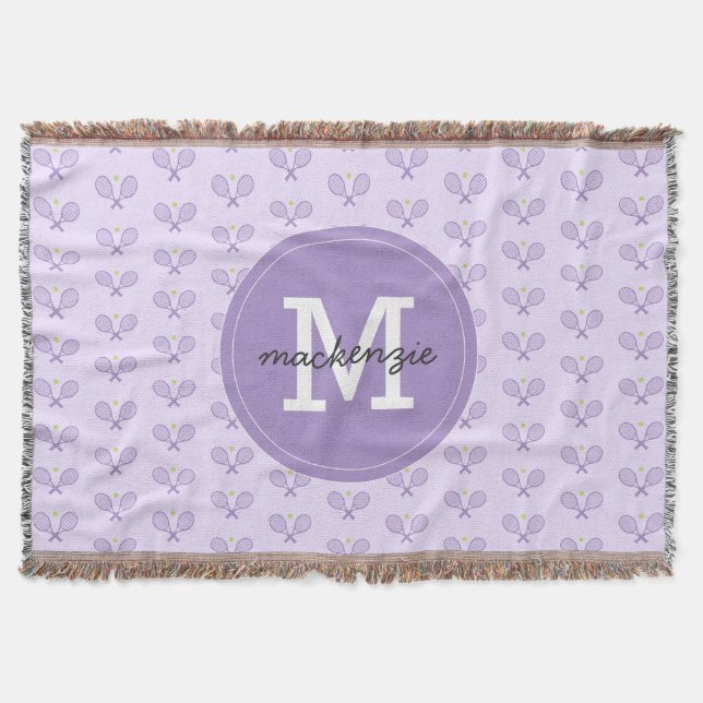 Personalised Tennis Pattern Custom Name Tennis Throw Blanket (Front)