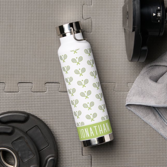 Personalised Tennis Pattern Custom Name Tennis Water Bottle (Gym)