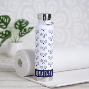 Personalised Tennis Pattern Custom Name Tennis Water Bottle