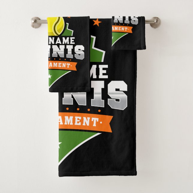 Personalised Tennis Player NAME Varsity Tournament Bath Towel Set (Insitu)
