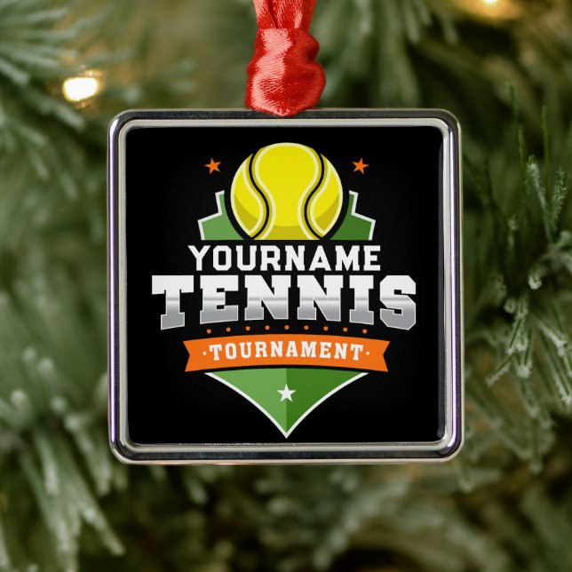 Personalised Tennis Player NAME Varsity Tournament Metal Tree Decoration (Tree)