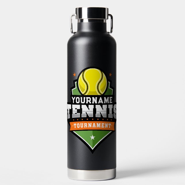 Personalised Tennis Player NAME Varsity Tournament Water Bottle (Front)
