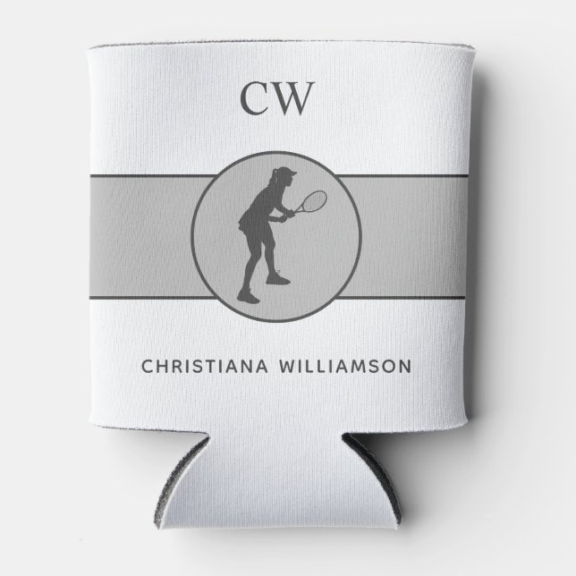 Personalised Tennis Player Tennis Girl Custom Gift Can Cooler (Front)
