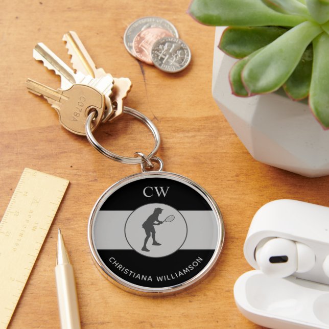 Personalised Tennis Player Tennis Girl Custom Gift Key Ring (Desk)