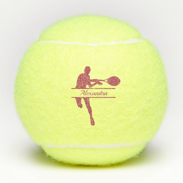 Personalised Tennis Player Themed Custom Pink Name Balls (Front)
