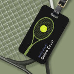 Personalised tennis-player travel luggage tag<br><div class="desc">A graphic design of a tennis racket and ball...  to personalise with name and phone number</div>
