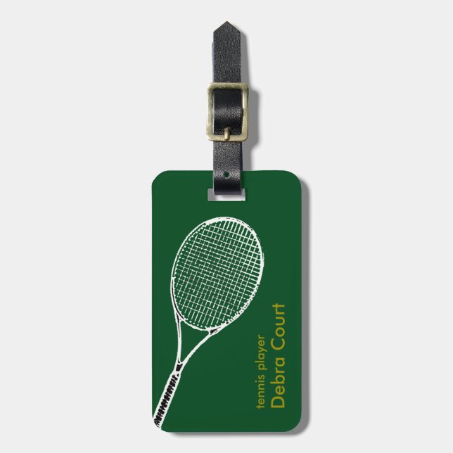 Personalised tennis player travel luggage tag (Front Vertical)