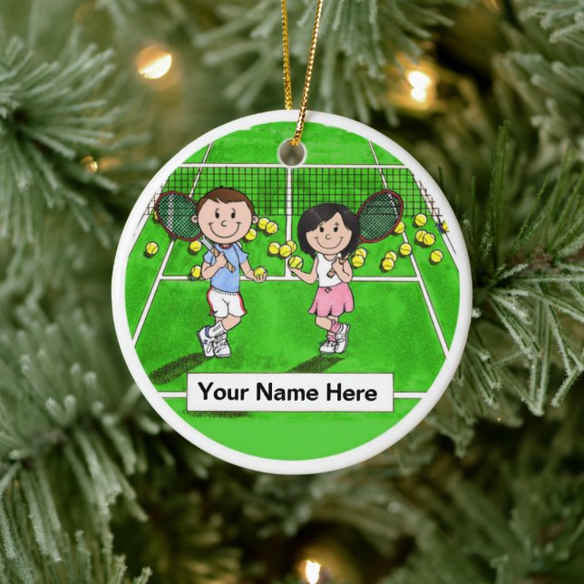 Personalised Tennis Players - Custom Hair Colours Ceramic Tree Decoration (Tree)