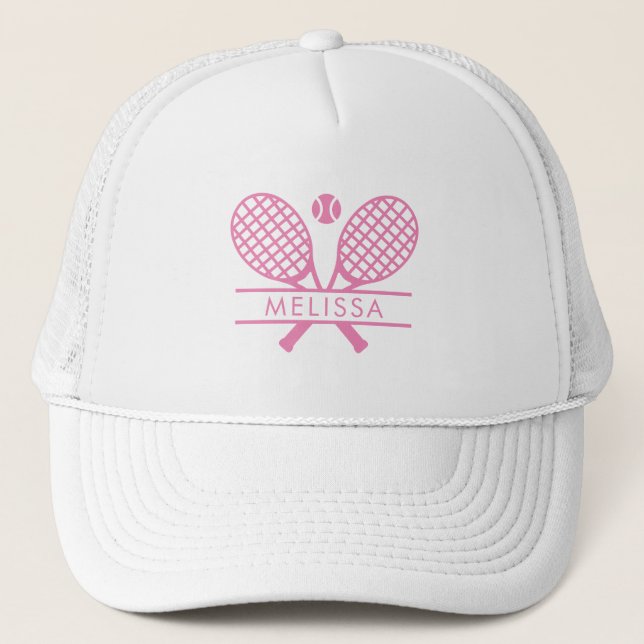Personalised Tennis Racket and Ball Pink Motif Trucker Hat (Front)