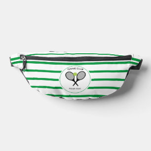 Personalised Tennis Racket Green Striped Bum Bags